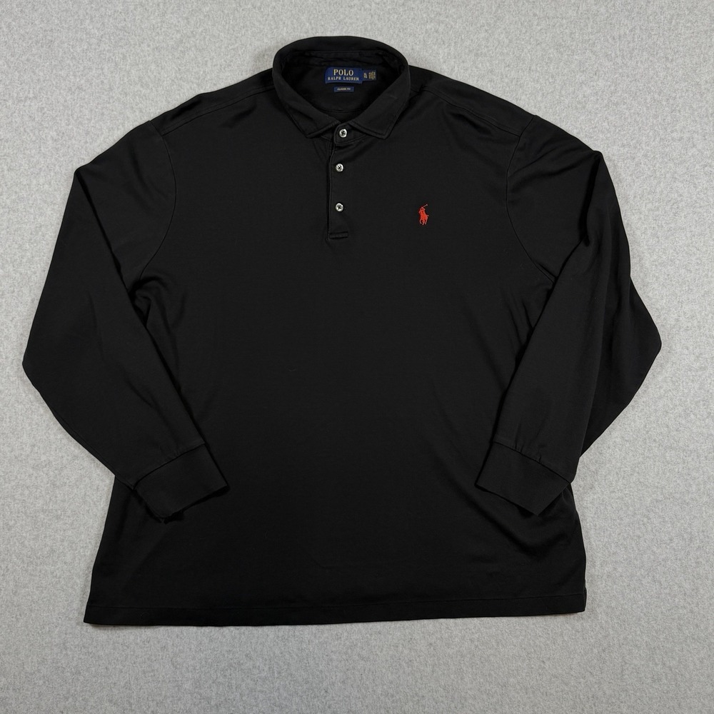 Polo Ralph Lauren Soft Knit Shirt Men's XL Black Classic Fit Long Sleeve Pony